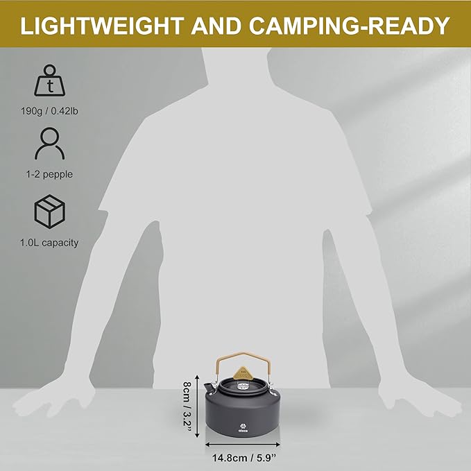 Alocs Camping Kettle - 1L Mini Camp Kettle - Portable Camping Tea Kettle - Lightweight Aluminum Camping Coffee Pot with Carry Bag for Outdoor Hiking Picnic Traveling and Backpacking