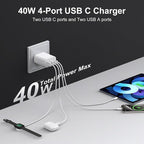 USB C Charger Block, 3-Pack 40W Wall Plug Fast Charging Block, 4-Port PD + QC Power Adapter Type C Charging Blocks Cube, Compatible with iPhone 17/17 Pro/17Pro Max/16/15/14/13/12/11, Tablets（White）