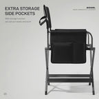 EVER ADVANCED Aluminum Lightweight Directors Chair Foldable, Folding Studio Movie Chairs Camping Event Vendor Chair, 19" Seat Height Black Fabric/Grey Frame, Support 350lbs