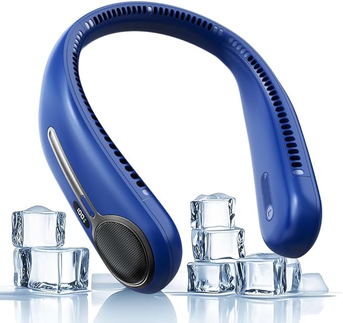 Portable Neck Fan,Hands Free Personal Wearable Bladeless Fan,6000mAh USB Rechargeable,360° Cooling,LED Display,4-Speeds,Birthday Gifts for Men Women Dad Mom,Outdoor Indoor Travel Camping (Navy)