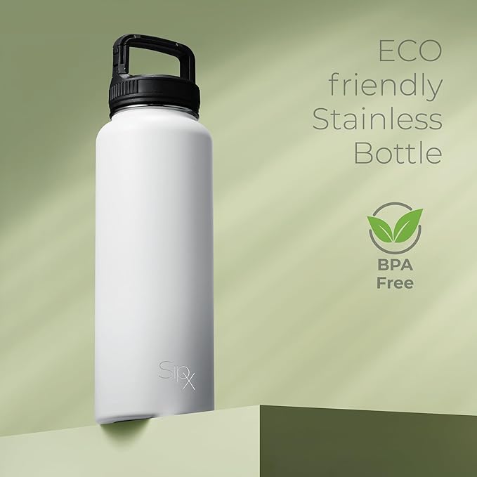SipX™ Triple-Insulated Stainless Steel Water Bottle 40oz. With 3 Lids, BPA-Free Reusable Insulated Water Bottle Keeps Cold 24 Hours, Metal Water Bottle Made Of Sustainable Material For Hiking & Biking