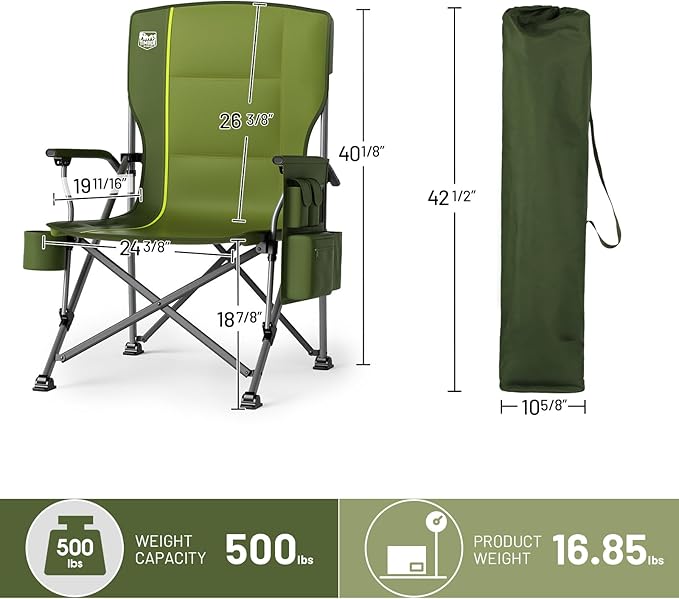 TIMBER RIDGE Oversized Folding Camping Chair High Back Heavy Duty for Adults Support up to 500lbs with Cup Holder, Side Pocket Cooler Bag