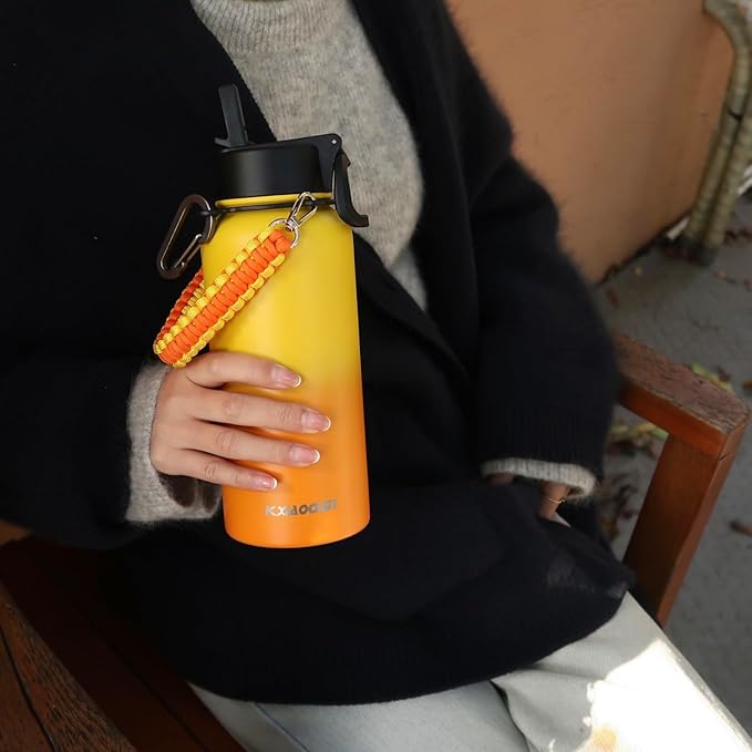 KXIAOCHEN Insulated Water Bottle, Stainless Steel Water Bottle, 2 Lids (Straw and Handle Lid),Wide Mouth Metal Water Bottles Keep Hot and Cold, Double Walled, Thermo Mug, Metal Canteen