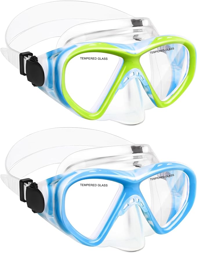Kids Swim Goggles Snorkel Diving Mask for Boys Girls Ages 5-15, Two-Color Anti-Fog Swimming Goggles with Nose Cover