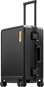 LEVEL8 Zipperless Carry On Suitcase Airline Approved with Aluminum Frame, Hard Shell Luggage with Spinner Wheels, Metal Travel Luggage with Double Tsa Locks, 20 Inch, Black