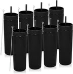 Volhoply 20oz Tumbler with Lid and Straw 8 Pack,Double Wall Plastic Skinny Tumblers Bulk,Reusable Travel Cute Coffee Mug,BPA Free Matte Acrylic Water Cups With Straw for Party,DIY Gifts(Black,8 Set)