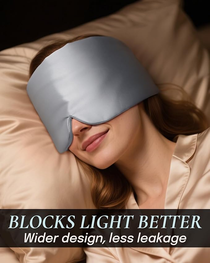 Zenssia Satin Sleep Mask for Women and Men, Lightweight Padded Eye Mask with Adjustable Strap, Comfort Blackout for Travel and Nap - Silver Grey