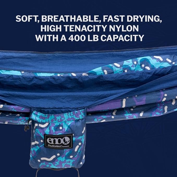 ENO DoubleNest Hammock - Lightweight, Portable, 1 to 2 Person Hammock - for Camping, Hiking, Backpacking, Travel, a Festival, or The Beach - Splash/Sapphire