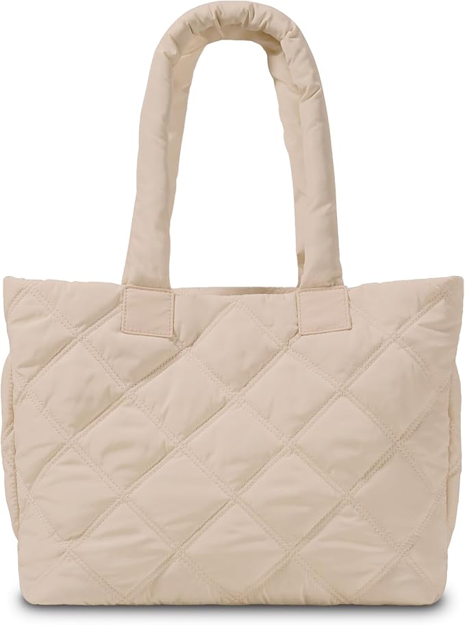 Puffer Tote Bag for Women, Quilted Bag with Zipper, Small Tote HandBags for Work, Travel