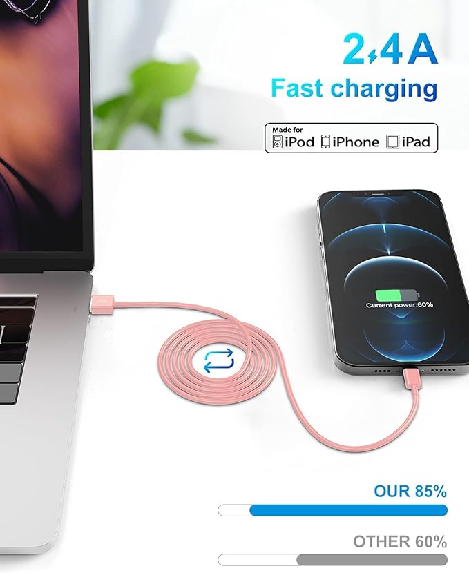 4 Pack [Apple MFi Certified] Apple Charging Cables 1ft, iPhone Chargers Lightning Cable 1 Foot, Fast iPhone Charging Cord for iPhone 14/14Pro/13/13Pro/12/11/11Pro/11Max/ X/XS/XR/XS Max/8, ipad(Pink)