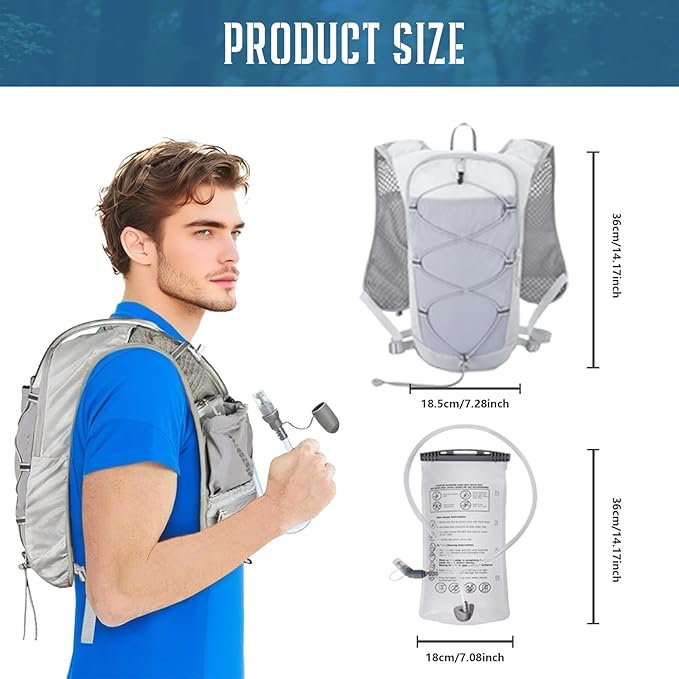 Lightweight Running Hydration Vest for Women Men, Breathable Adjustable Hydration Backpack with 1.5L Water Bladder Bag for Hiking, Trail, Running, Marathons, Cycling