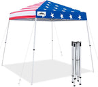 EAGLE PEAK 8x8 Slant Leg Pop-up Canopy Tent Easy One Person Setup Instant Outdoor Beach Canopy Folding Portable Sports Shelter 8x8 Base 6x6 Top (American Flag)