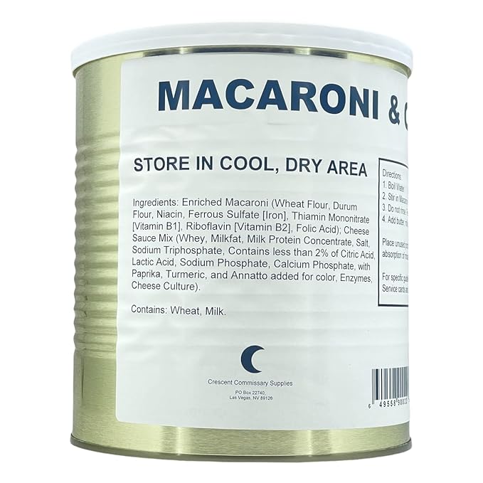 Military Surplus Freeze-Dried Uncooked Macaroni and Cheese – 24 Servings per Can – 58 oz – Easy Prep Survival Food with 25+ Year Shelf Life – Emergency Food Supply for Camping, Hunting, Backpacking, and Long-Term Storage