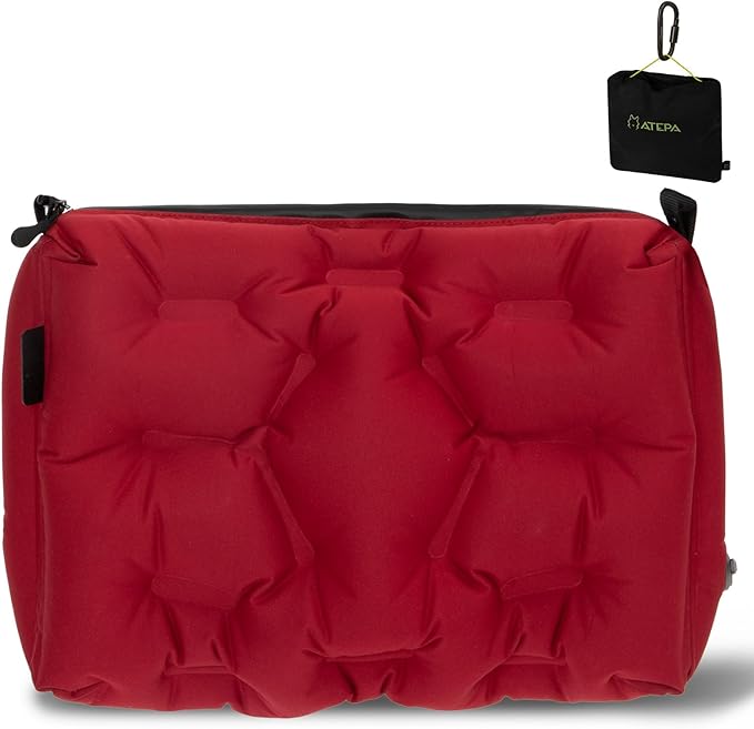 ATEPA 4-in-1 Travel Cushion, Ultralight Portable Inflatable Pillow Seat Cushion Neck & Back Support Travel Bag with Zippered Protection & Convertible Strap for Airplane Camping Backpacking