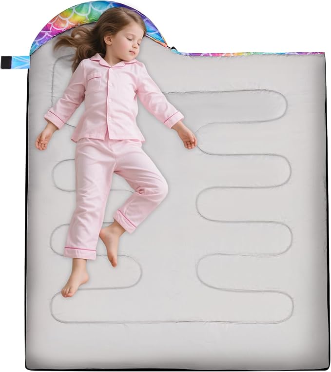Kids Sleeping Bag for Kids Girls, 3 Season Warm Cool Weather Waterproof Lightweight Camping Sleeping Bag with Carry Bag for Indoor Outdoor Camping Hiking Traveling
