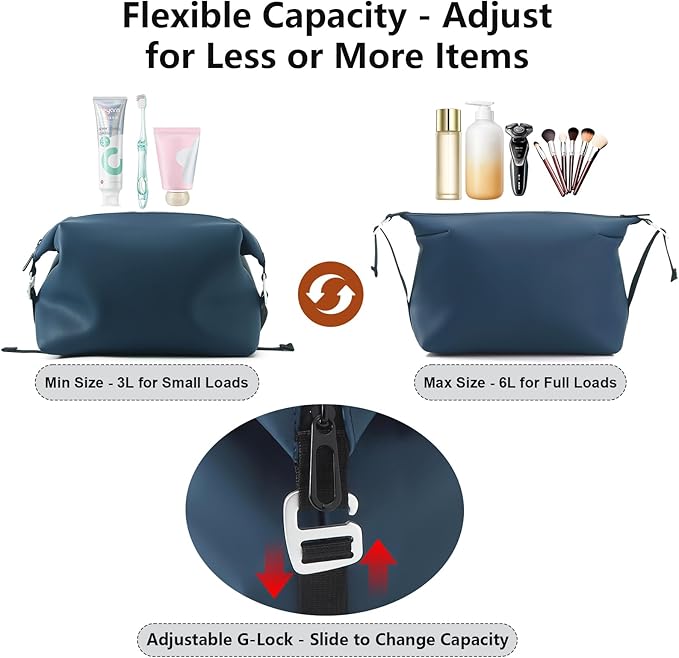 Vomgomfom 6L 13 Inch Silicone Toiletry Bag, Waterproof Leakproof Travel Cosmetic Organizer, Adjustable G-Buckle Compression Dopp Kit, Foldable Makeup Bag for Women & Men (Navy, 13" 6L)