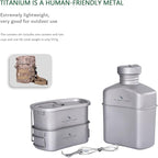 Boundless Voyage Titanium Canteen Mess Kit with Camouflage Bag Large Capacity Kidney-Shaped Camping Pot Pan Set with Lid & Hanging Chain