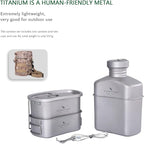 Boundless Voyage 750ml+400ml Titanium Military Mess Kit Ultralight Camping Cookware Set with Folding Handle & Hanging Rope Portable Canteen Cup for Outdoor Cooking, Hiking, Survival Ti2048C