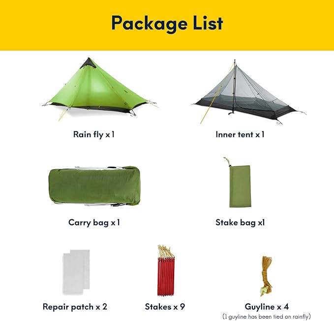 LANSHAN Ultralight Tent 3-Season Backpacking Tent for 1-Person or 2-Person Camping, Trekking, Kayaking, Climbing, Hiking
