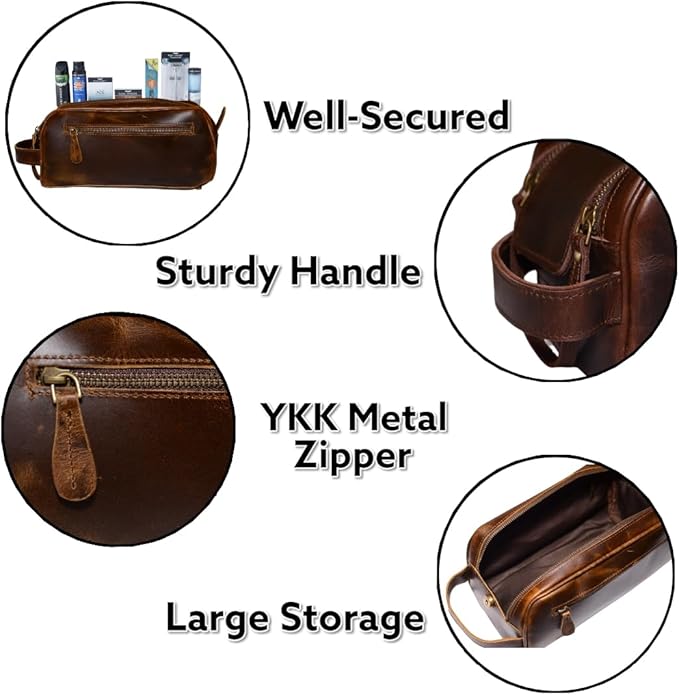 Leather Toiletry Bag Travel Pouch Unisex Kit With Shaving kit Accessories 3 Leather items :Shaving Brush Case,Razor Protective Travel Case (Combo of 4 Items)