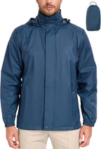 MANSDOUR Men's Packable Rain Jacket Waterproof Lightweight Windbreaker Cycling Golf Hiking Reflective Raincoat with Hood