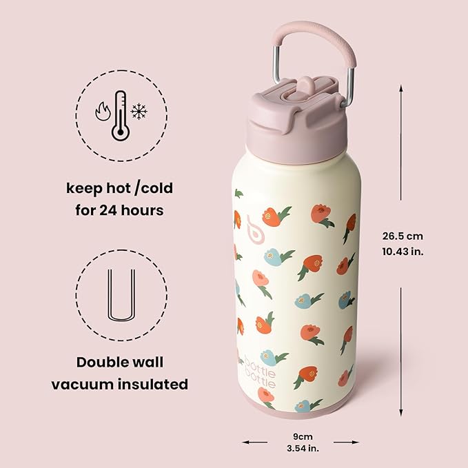 BOTTLE BOTTLE 32oz Insulated Water Bottle Stainless Steel Sport Water Bottle with Straw Dual-use Lid Design for Gym with Pill Box