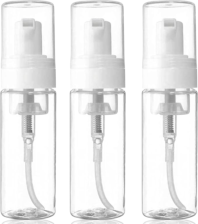 3-Pack Travel-Sized Foaming Pump Bottles - Empty Foaming Liquid Soap Dispensers - for Refillable Travel Hand Soap Shampoo Foaming Castile Cosmetics - BPA Free (100ml/3.3oz) (Clear)