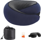 Cloud Sleep Travel Pillow｜360° Adjustable Neck Pillow for Airplane & Office｜NASA Memory Foam｜Free Eye Mask & Earplugs (Dark Blue)