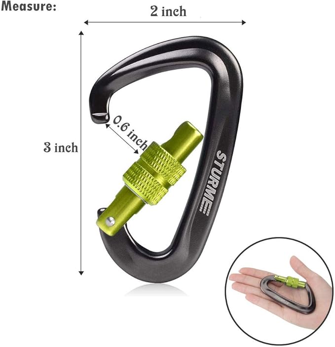 STURME Carabiner Clip 12KN Aluminium Wiregate Lightweight Heavy Duty Large Strong Durable D-Ring Hooks Spring Snap Link Keychain Clips Set for Hammock Improved Design 2022