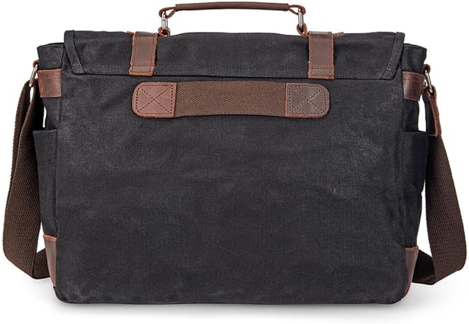 Vintage Genuine Leather Waxed Canvas Briefcase Large Satchel Shoulder Bag Rugged Computer 15.6" Laptop Bag