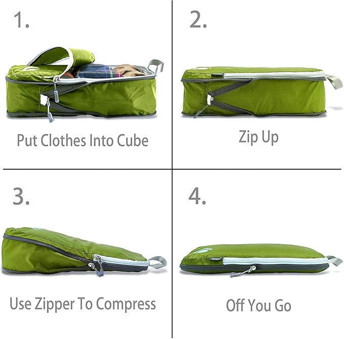 Cipway Compression Packing Cubes Set, Ultralight Expandable Travel Packing Organizers for Carry on Luggage (Green 6pcs)