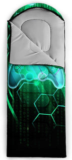 Axolotl Gamepad Sleeping Bag,3 Season Warm and Cool Weather Game Console Sleeping Bag for Boys Teens,Waterproof Lightweight Geometry Hexagonal Sleeping Bag for Traveling,Outdoors Camping,Blue,Black