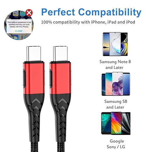 Durcord USB C to USB C Cable, 2Pack 60W 10ft USB C Charger Cable Fast Charging for Android/Phone/Pad, Type C to Type C Charger Braided Compatible with iPhone 15 Pro/Plus/Max/Android/Phone/Pad Red
