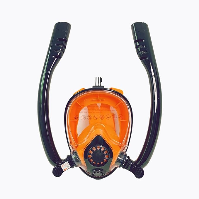 Adult Full Face Snorkel Mask, Waterproof Dual Breathing Tubes, Patented Design, Breathing Through The Nose, Professional Snorkeling Gear for Vacation, Mountable Action Camera