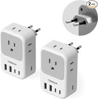 TESSAN European Travel Plug Adapter 2-Pack, US to EU Outlet Adaptor with 4 AC Outlets & 5 USB Ports (3 USB-C 28W), Type C Power Adapter for Italy France Germany Spain Greece Iceland
