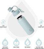 IDEUS Insulated Stainless Steel Water Bottle with 2 Leak-Proof Lids, Thermal Water Flask for Hiking Biking, 18oz, Light Blue
