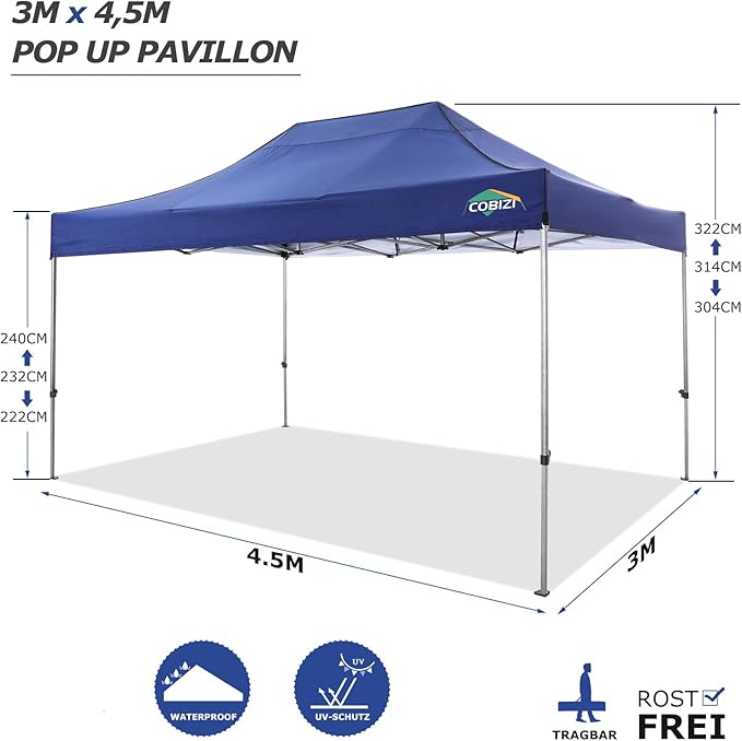 COBIZI 10x15 Pop up Canopy Tent 10x15 Canopy with 4 Sidewalls Waterproof Heavy Duty Commercial Canopy Tent for Parties Outdoor Tent Garden Gazebo Tent, Carry Bag(10x15ft, Dark Blue)