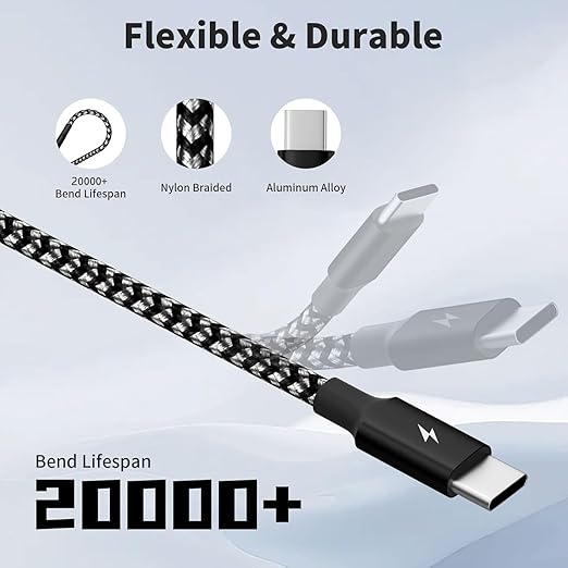 USB C Splitter Multi Charging Cable, Dual Type C Charger Cord,4 in 1 Multiple Nylon Braided Cable with 4 Type-C Connectors Compatible with iPhone 17 16 Pro Max/Tablets/Google-1Pack 5FT.