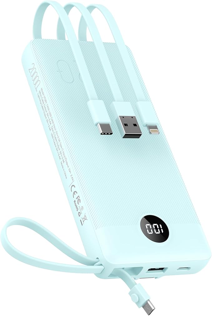 VEEKTOMX Portable Charger Built-in Cables, 20000mAh Power Bank for iPhone, Fast Charge USB C Battery Pack Travel Essentials Powerbank Compatible with iPhone 17/16/15/14, Samsung S25/24, Android, etc