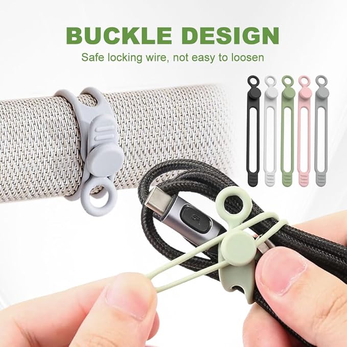 20PC Data Cable Organizer, 2026 Upgrade Silicone Cable Ties Reusable Cable Management Organizers, Multipurpose Elastic Cord Organizer for Fastening and Bundling Cable Cords Wires (20PC)