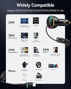 Rocoren 70W Car Charger for iPhone 17/16 Pro Max, USB C Car Charger Fast Charging with 8.2Ft Type C Coiled Cable, Super Fast Cigarette Lighter USB C Phone Adapter for iPhone 15, iPad, Samsung, Android