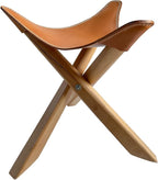 Leather Stool, Portable Beech Wood Artist Folding Stool, Italian Top Vegetable Tanned Leather Seat, Home Fashion Genuine Leather Director’s Stool for Home Outdoor Camping Fishing (Three Leg)