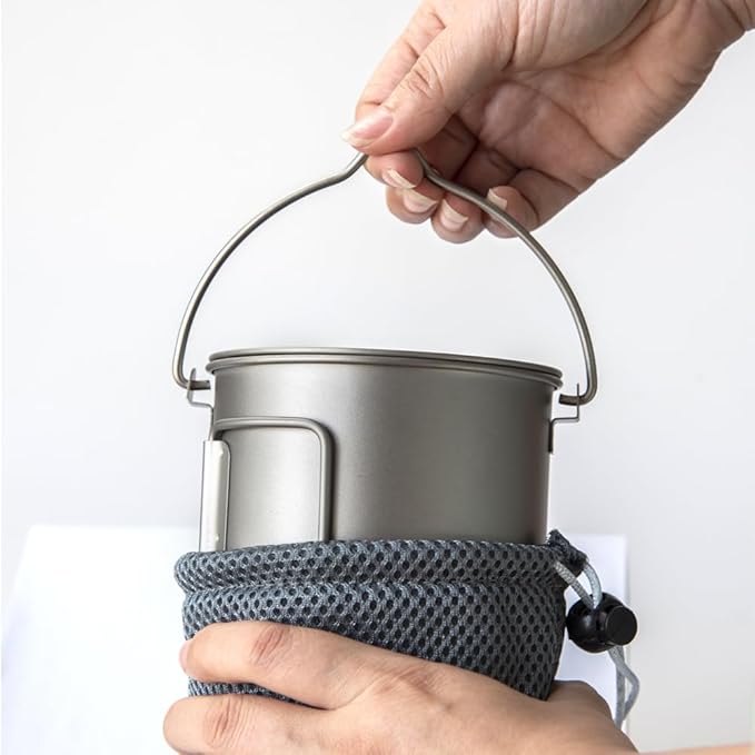 750ml/26oz Titanium Camping Pot with Lid and Foldable Handle, Ultralight Camping Mug for Hiking, Backpacking, Outdoor Cooking, and Travel