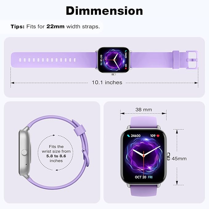 Fitpolo Smart Watch for Women,1.8” Touchscreen, Bluetooth Call, Alexa Built-in,24/7 Heart Rate, SpO2 Monitor, Step Counting, Sleep Tracking, IP68 Waterproof Fitness Tracker Watch for Android iPhone