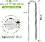 Rebar-Stakes-12-Inch-U-Shaped, Trampoline Stakes High Wind Ground Stakes Heavy Duty Galvanized Anti-Rust Metal Stakes Ground Anchors for Garden Dog Fence Chicken Coop Water Pipe 20pcs