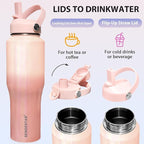 SENDESTAR 32oz Water Bottle Wide Mouth Stainless Steel Vacuum Insulated Double Wall with 2 Straw Lids Fit in Any Car Cup Holder