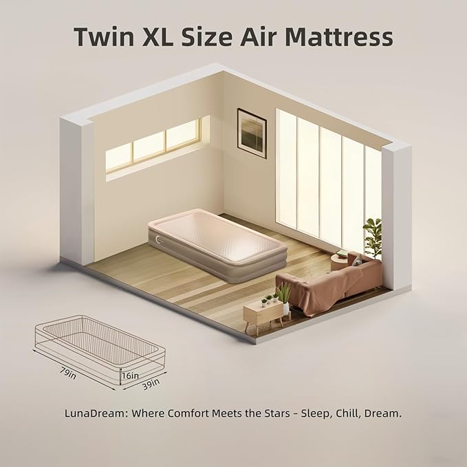 Twin XL Air Mattress with USB Rechargeable Built-in Pump, Wireless Inflatable Airbed, FlexWeave Tech for 1100 lbs Enhanced Support, Portable for Home & Camping, Leak Proof Design, Carry Bag