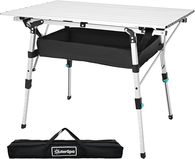 Portable Camping Table with Adjustable Legs, Lightweight Aluminum Folding Table Foldable Table for Outdoor Cooking, Picnic, Beach, Backyards, Rectangular