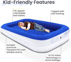 King Koil Luxury Toddler Inflatable Child Airbed, Travel Bed with Built-in Safety Bumper, Portable Air Mattress for Kids, Includes High-Speed Pump - Blue