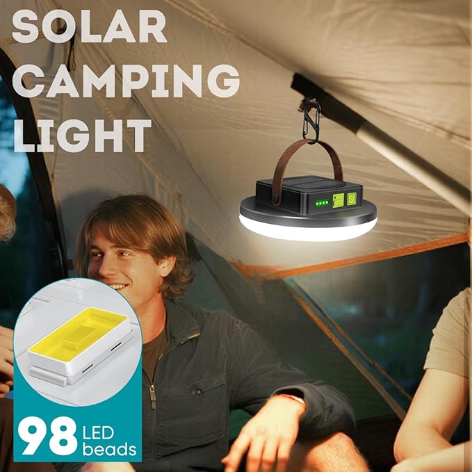 Solar Camping Lantern, Bright USB Rechargeable Camping Light, 4500LM, 4 Light Modes, Waterproof Hanging Tent Light for Camping, Hiking, Power Outages, Hurricane, Cellphone Emergency Charging